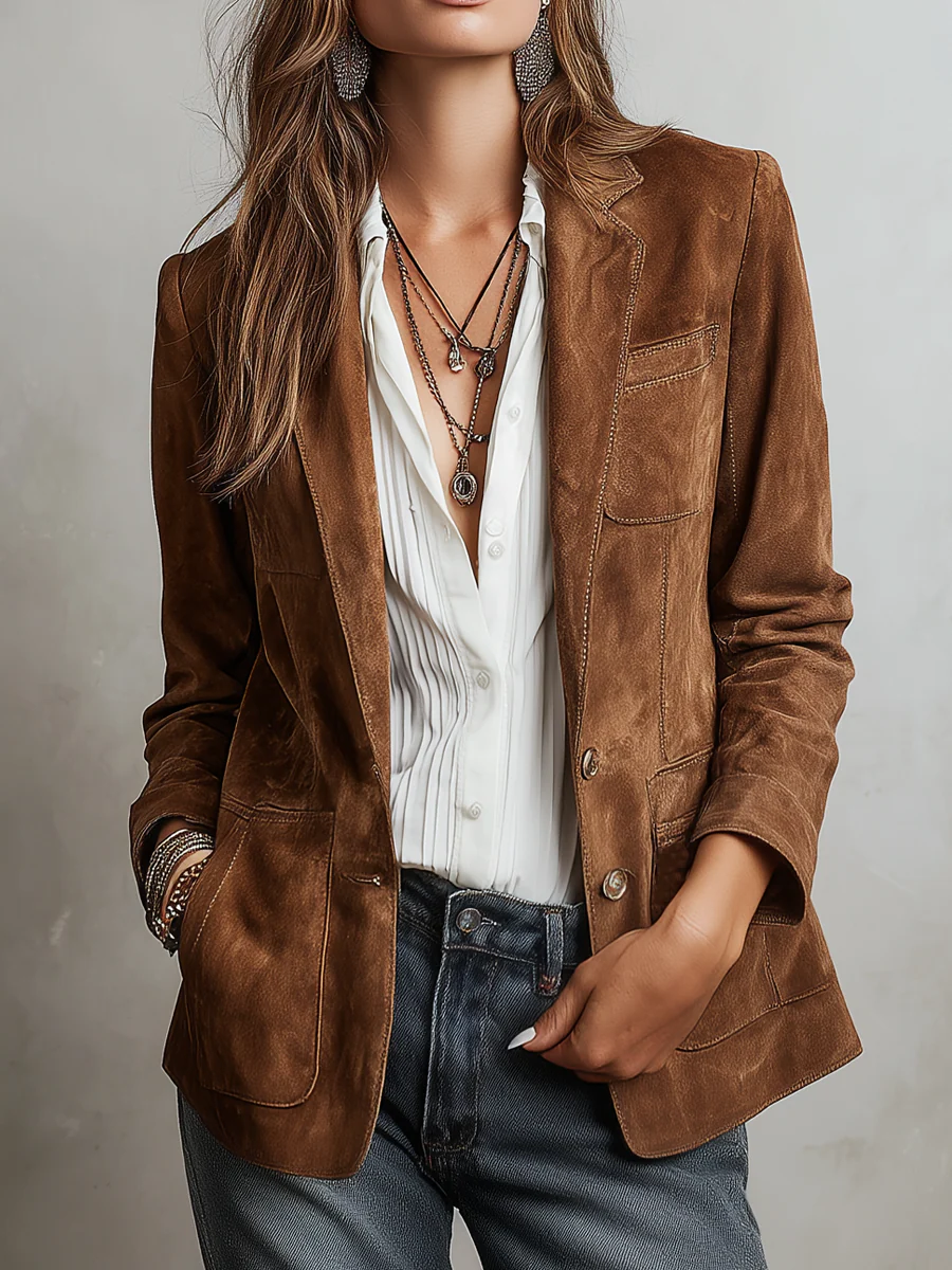 Annarita | Vintage bruine suède blazer