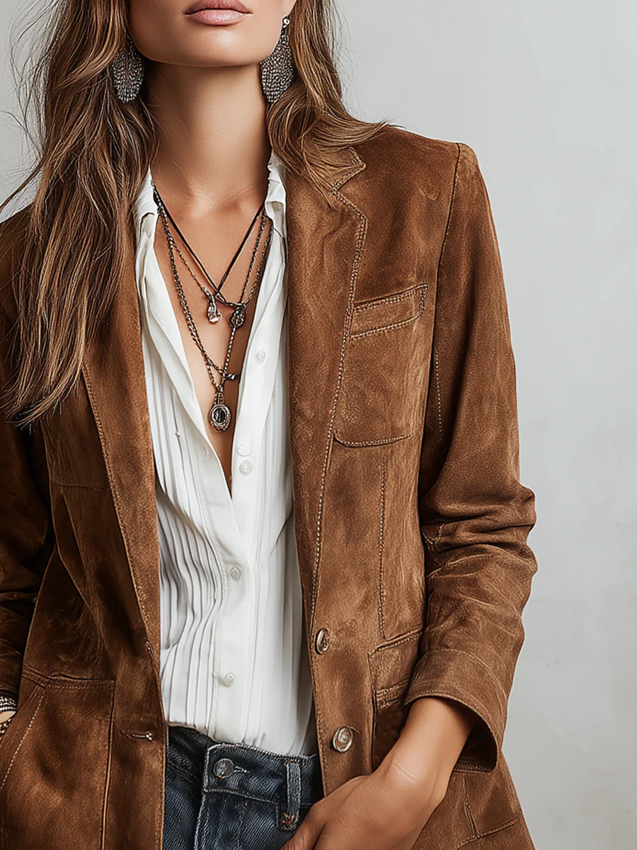Annarita | Vintage bruine suède blazer