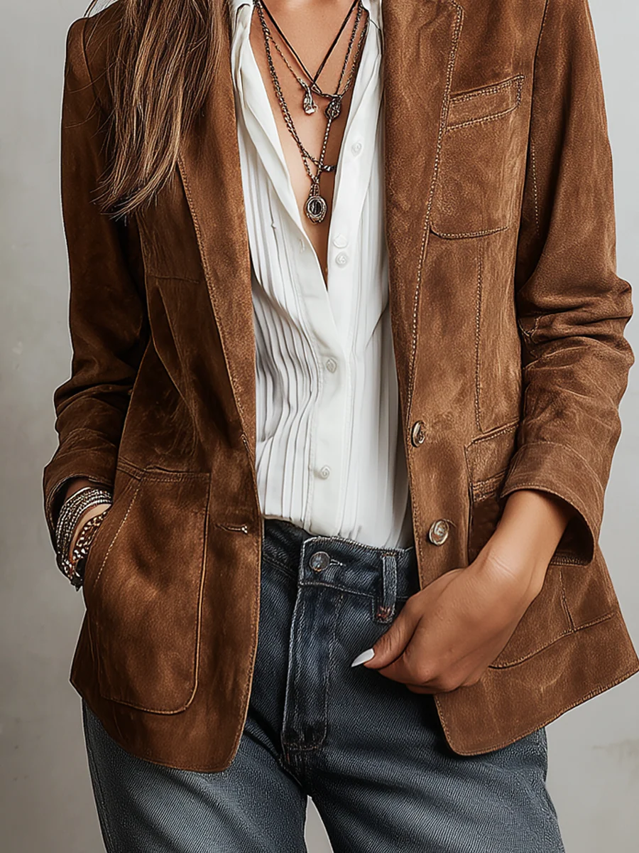 Annarita | Vintage bruine suède blazer