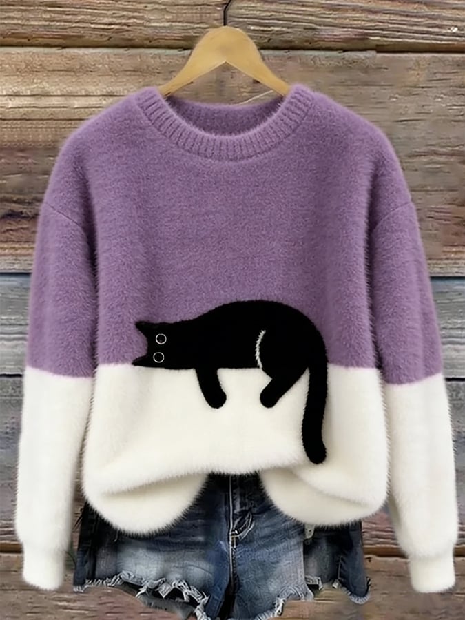 Karina | Oversized Trui met Kattenprint