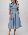 Tiffany - Denim Jurk met Knoopsluiting en Zakken