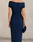 Elegante Korte Mouw Slim-fit Plissé Midi Jurk