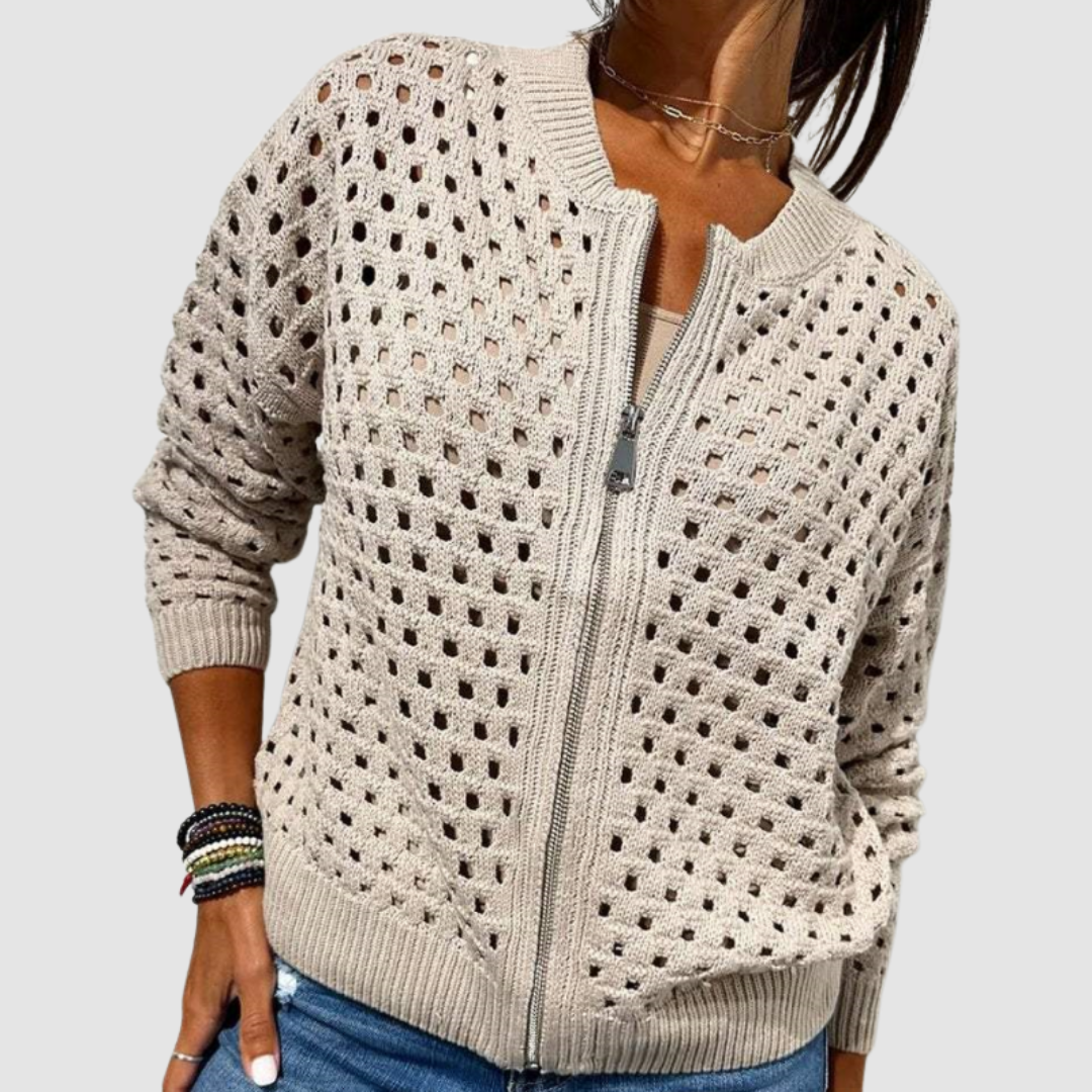 Veerle | Beige opengewerkt vest