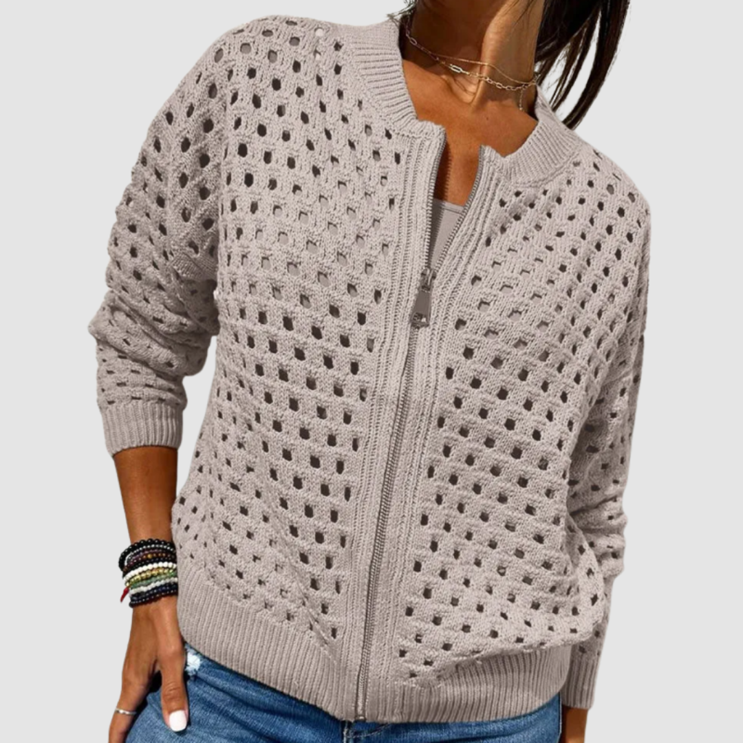 Veerle | Beige opengewerkt vest