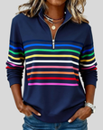 Prismette™ | Kleurrijke Gestreepte Halve Rits Sweatshirt