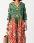 Sloane | Gemengd Print V-Hals Pocket Midi Jurk