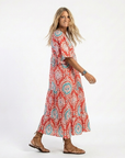Zaria | Midi-jurk met paisleyprint en V-hals met korte mouwen