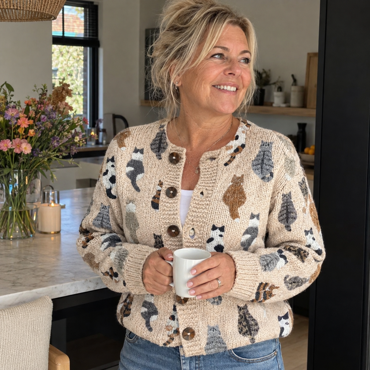 Charlotte™ | Gezellige Kattenprint Cardigan