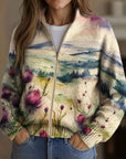 Zelda™ | Schotse Distel Landschap Zip Cardigan