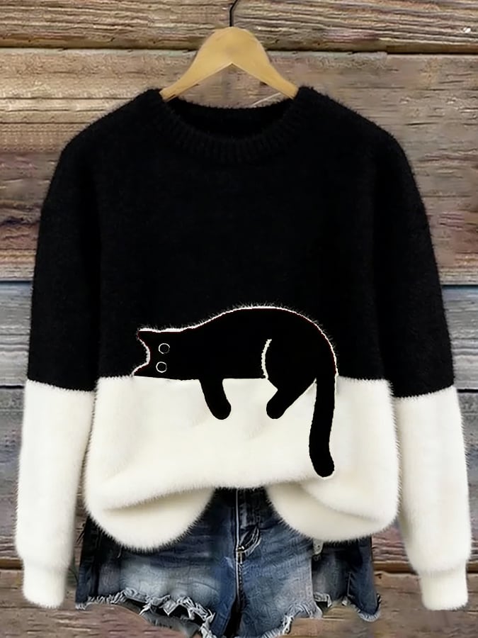 Karina | Oversized Trui met Kattenprint