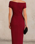 Elegante Korte Mouw Slim-fit Plissé Midi Jurk