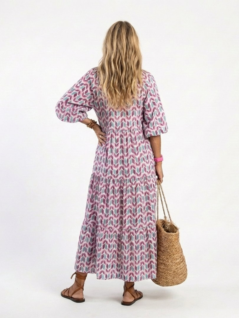 Mireya | Midi-jurk met lange mouwen en geometrische print