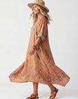 Remi | Geprinte Oversized Midi-jurk met Notch Hals en Zakken