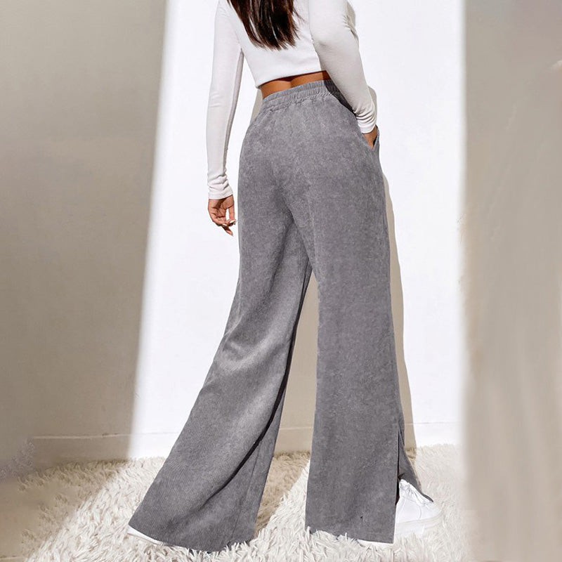 Moniek - Geribbelde Effen Kleur Casual Broek
