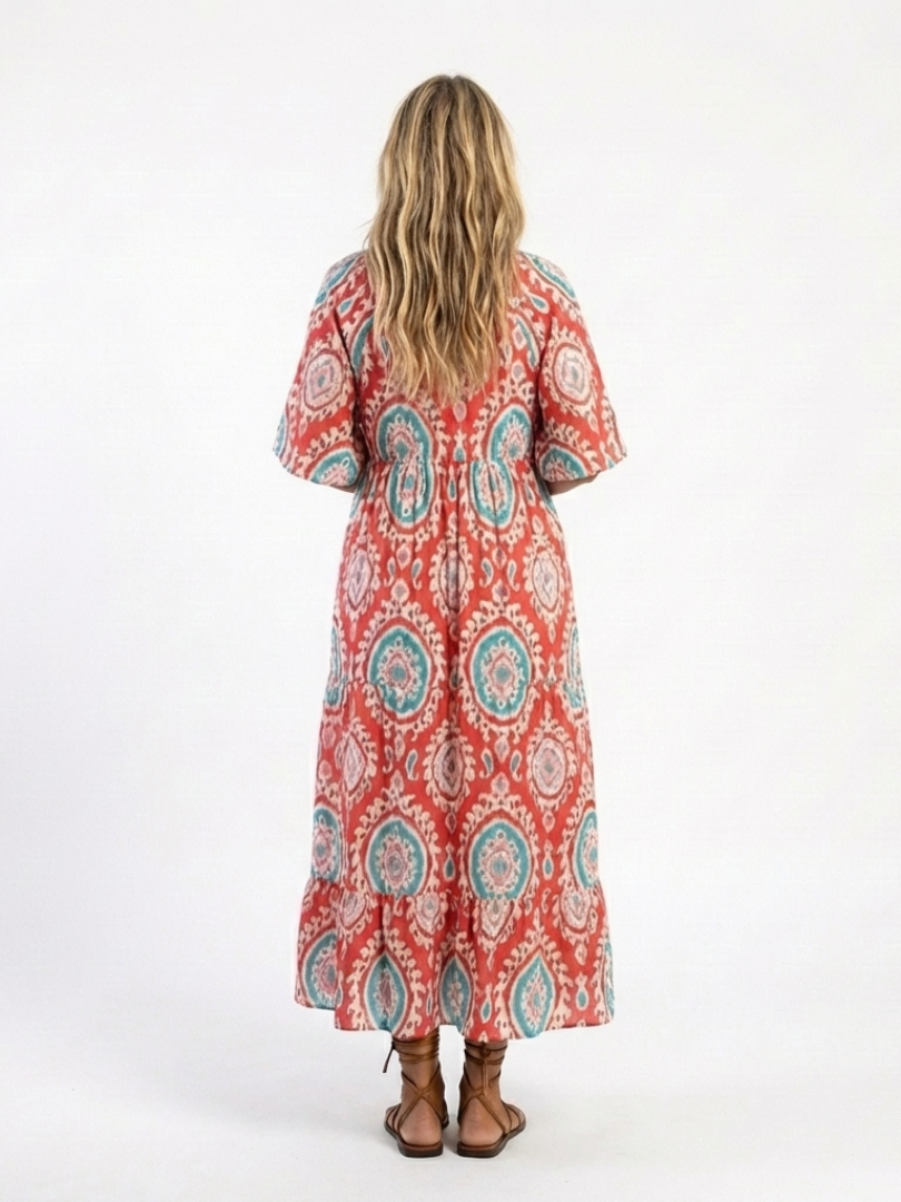 Zaria | Midi-jurk met paisleyprint en V-hals met korte mouwen
