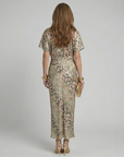 Coralie | Abstracte print Midi-jurk met V-hals en getailleerde taille