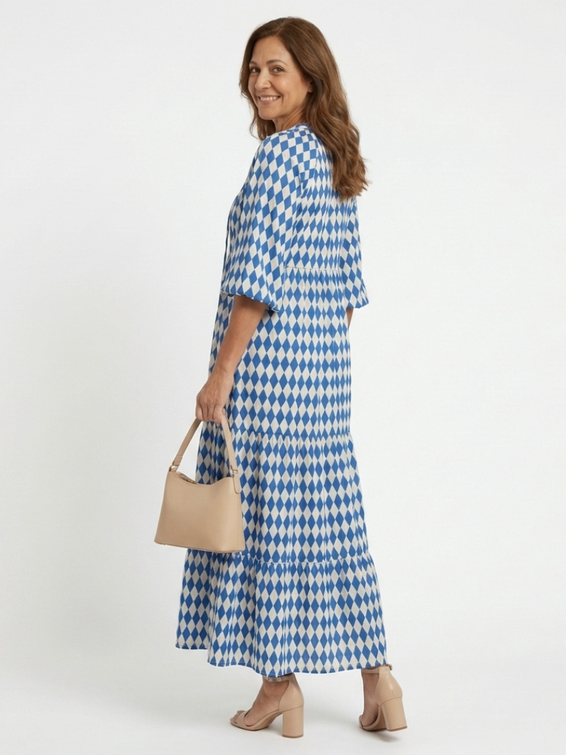 Elodie | Jurk met diamanten patroon en volantrok
