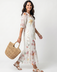 Noa | Zachte Bloemen Tiered Tassel Midi Jurk