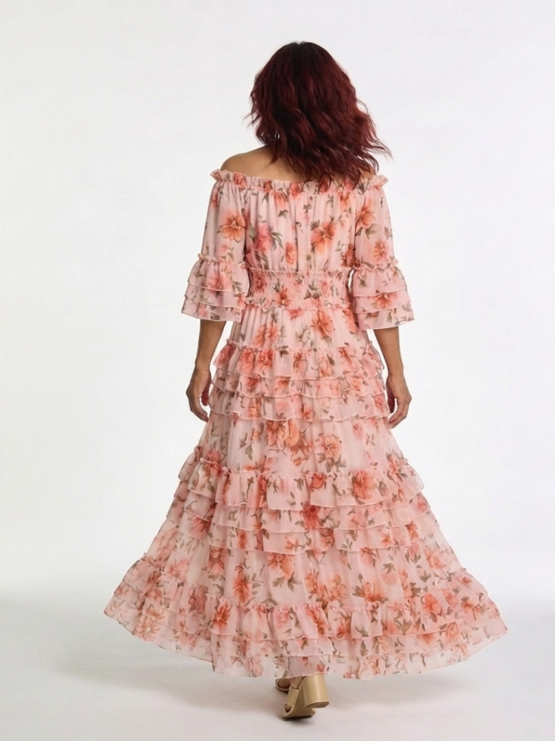 Rosalie | Maxi-jurk met Bloemenprint en Schouderloze Mouwen