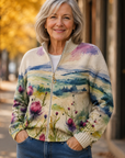 Zelda™ | Schotse Distel Landschap Zip Cardigan