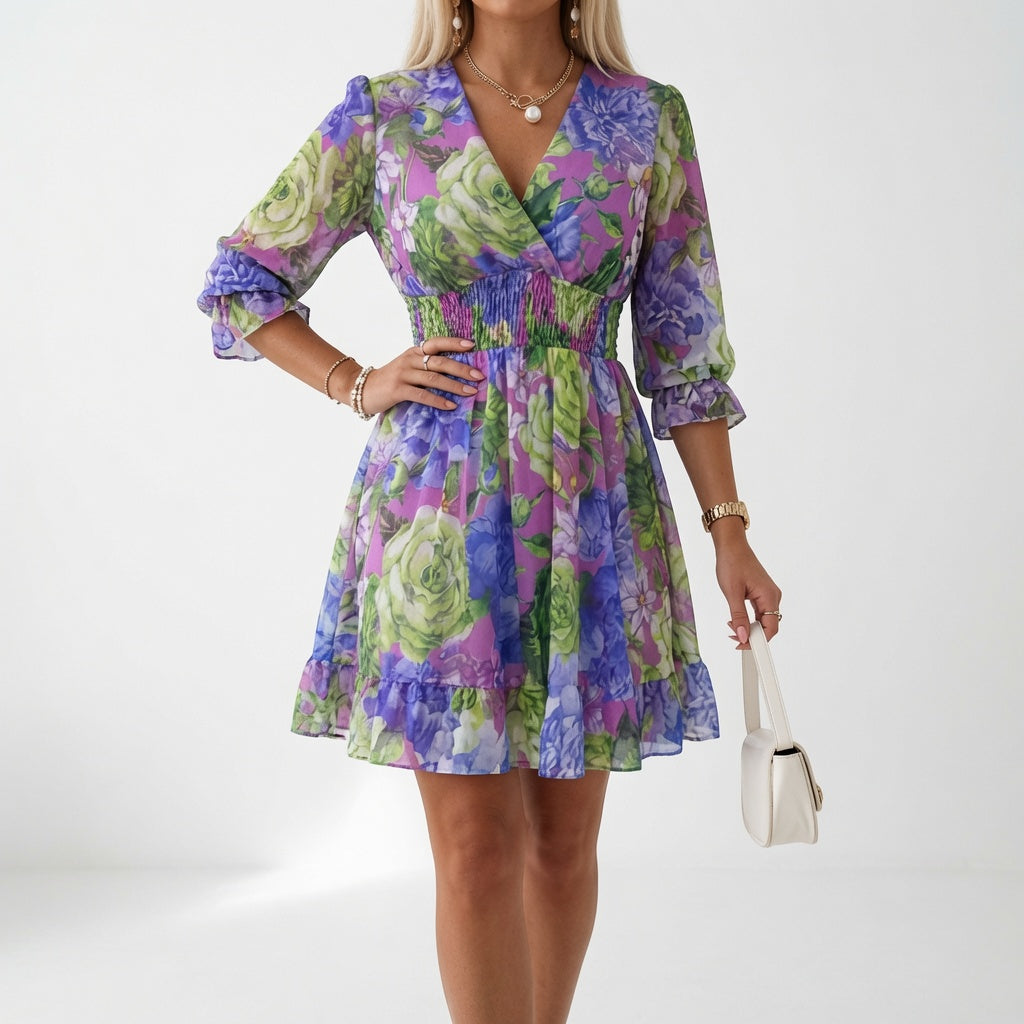 Veerle | Blauwe jurk met panterprint
