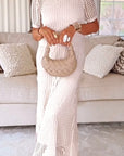 Elegante Boot Hals Hol Luchtige Tweedelige Jurk