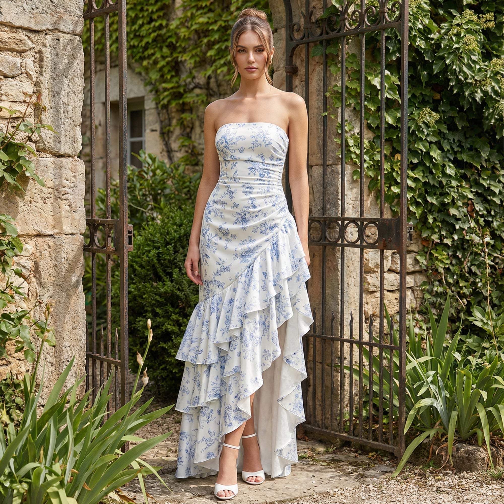 Xyrelle - Maxijurk zonder mouwen met een opening en ruffles