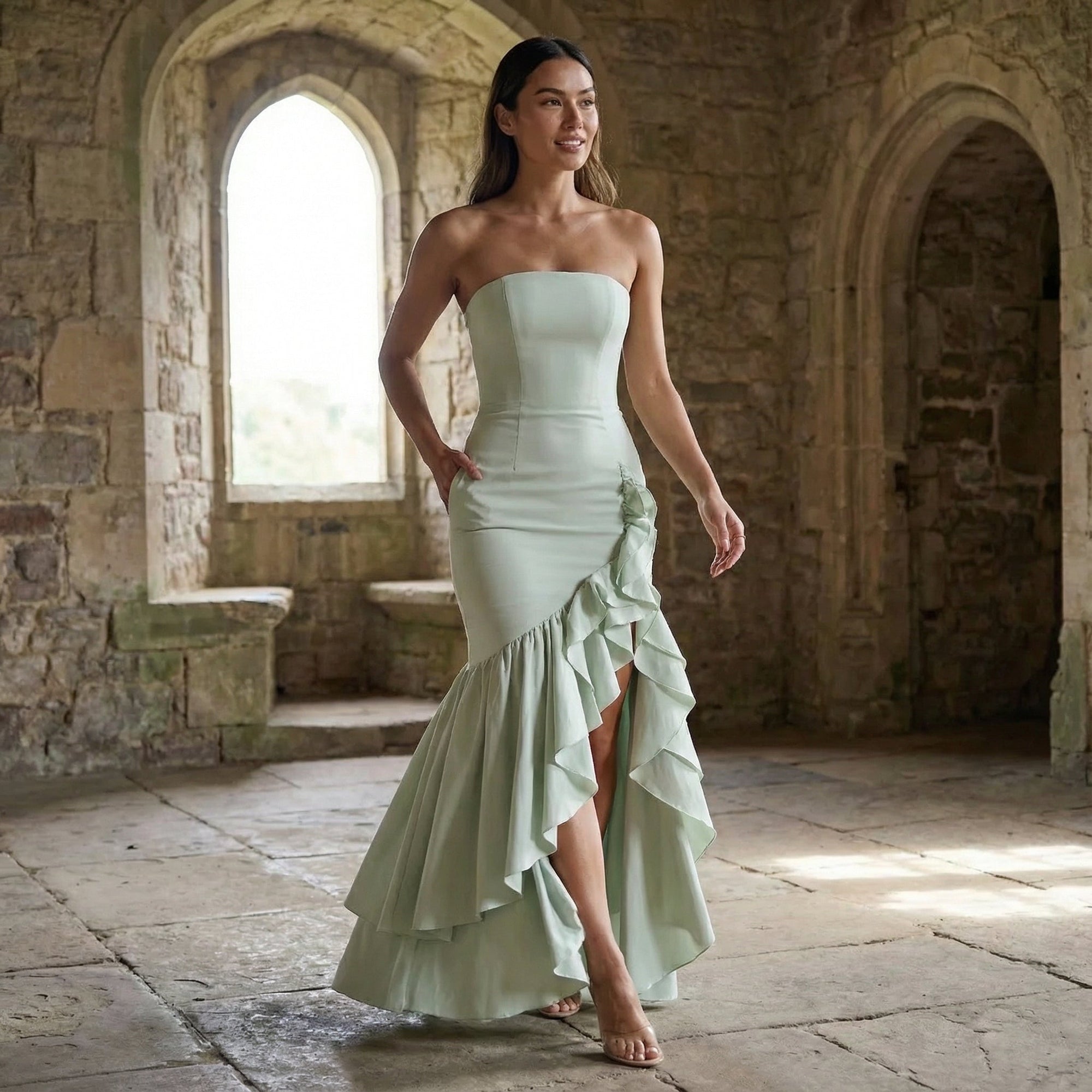 Xyrelle - Maxi jurk zonder mouwen met split en ruffles