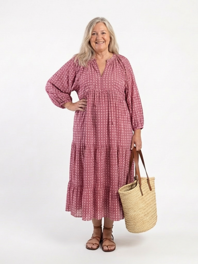 Arlette | Midi-jurk met geometrische print en lange mouwen