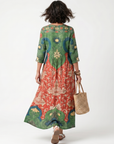 Sloane | Gemengd Print V-Hals Pocket Midi Jurk
