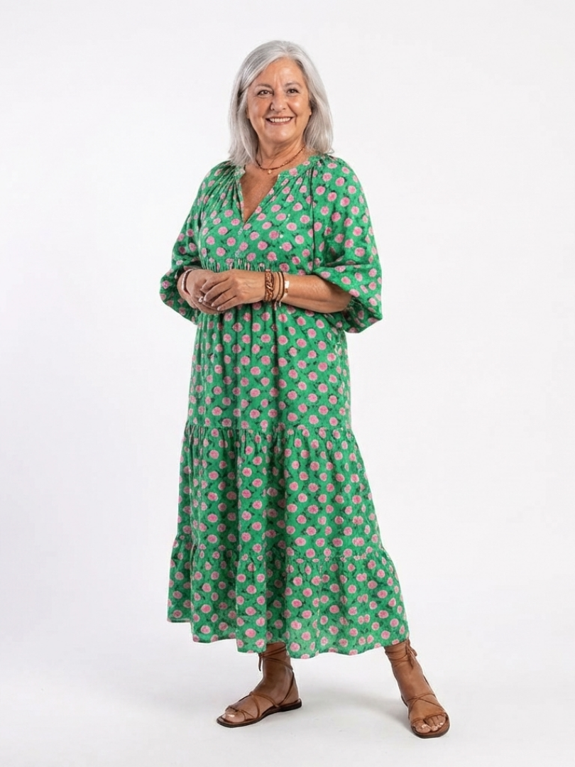 Fiora | Midi-jurk met bloemenprint en V-hals