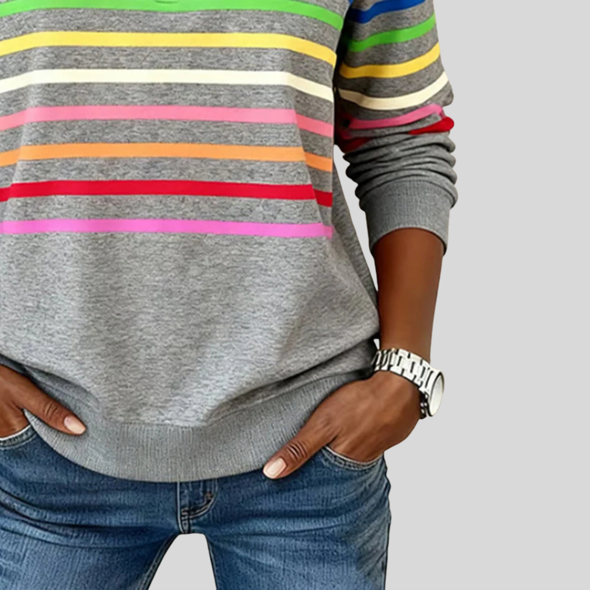 Prismette™ | Kleurrijke Gestreepte Halve Rits Sweatshirt
