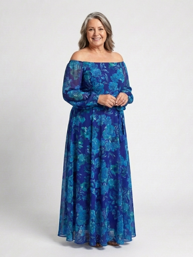 Aspen | Maxi Jurk met Ontblote Schouders en Bloemen