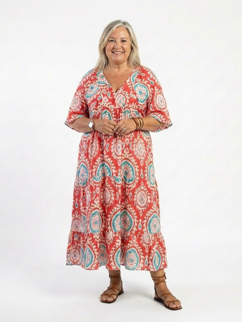 Zaria | Midi-jurk met paisleyprint en V-hals met korte mouwen