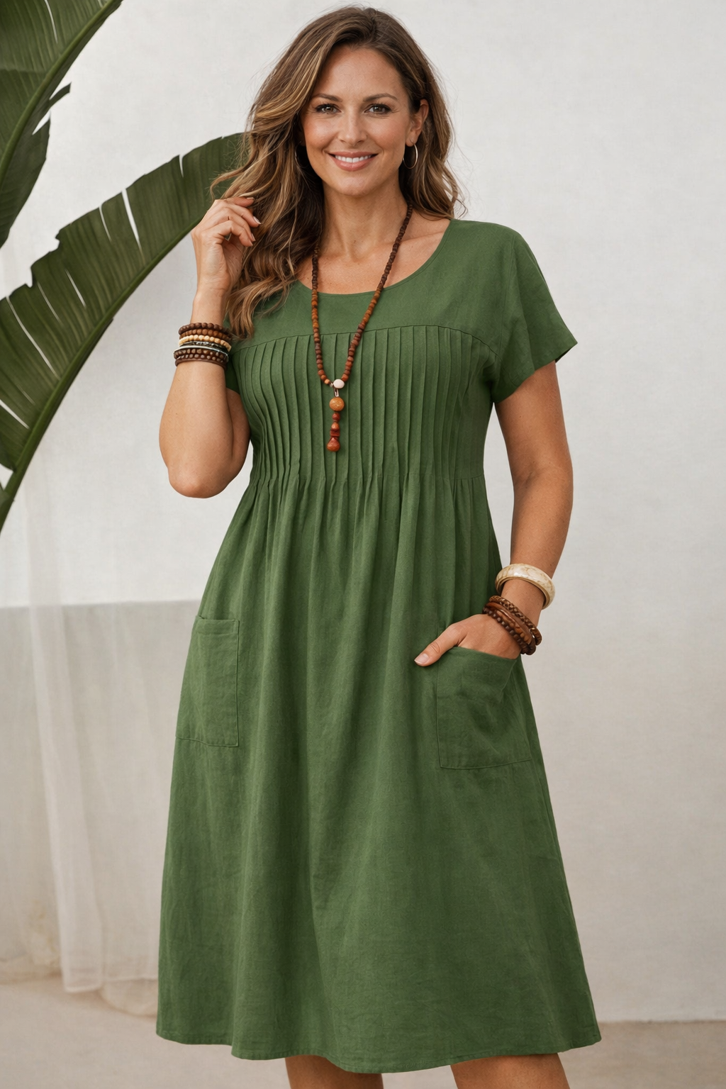 Linda - Comfortabele Midi Jurk met Steekzakken