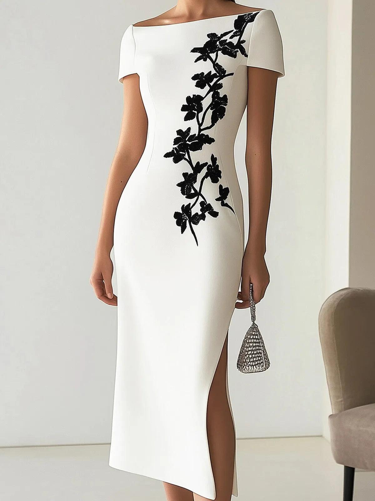 Chique Bloemenprint Bootnek Midi Jurk