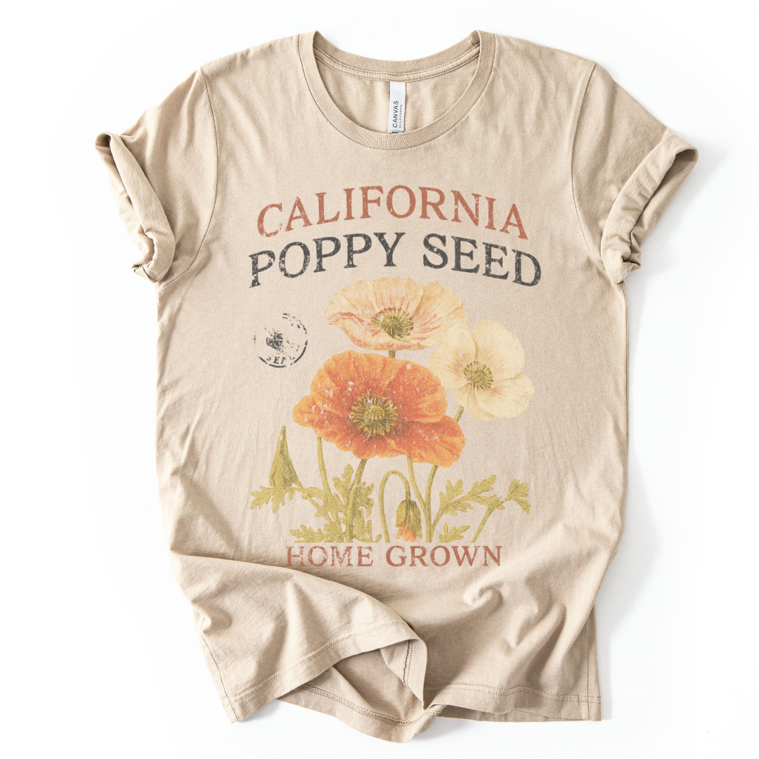 Papaverzaad, Vervaagde Vintage Print - Bella Canvas Super Zachte Standaard Fit T-shirt