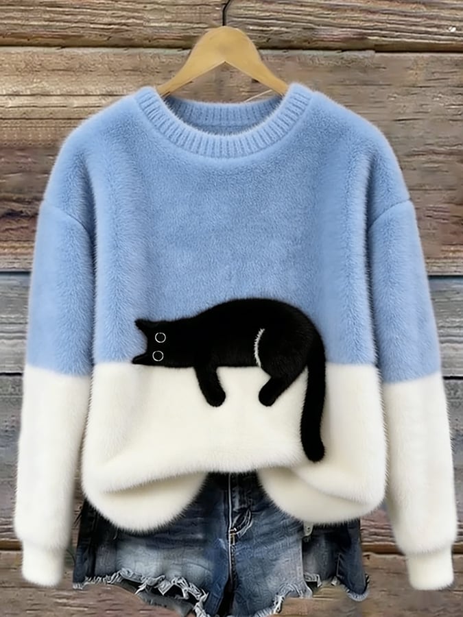 Karina | Oversized Trui met Kattenprint