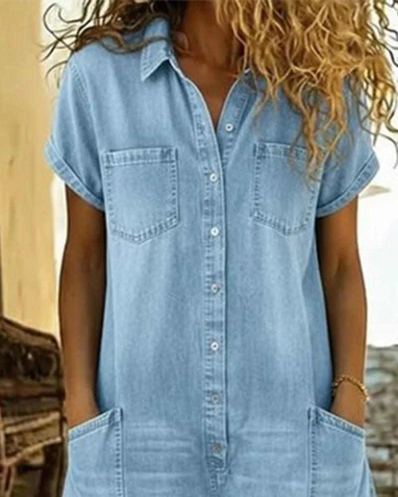 Tine | Spijkerjumpsuit met knoopsluiting aan de voorkant