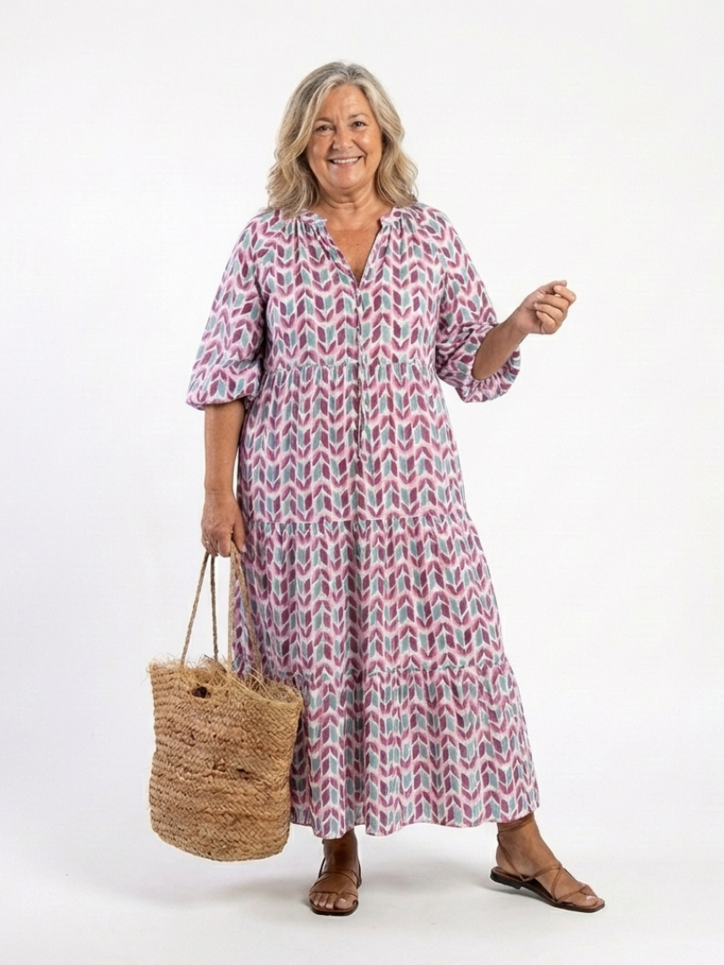 Mireya | Midi-jurk met lange mouwen en geometrische print