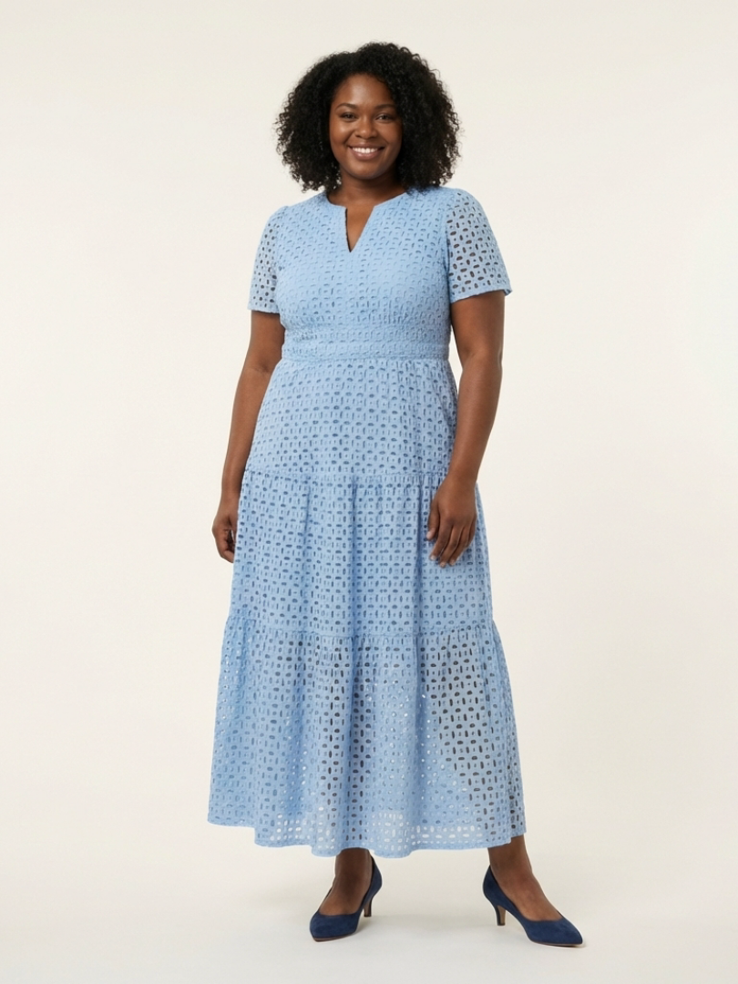 Brielle | Midi-jurk met V-hals en korte mouwen met ruffles