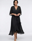Elysia | Midi jurk met draping, V-hals en tailleband