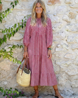 Arlette | Midi-jurk met geometrische print en lange mouwen