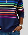Prismette™ | Kleurrijke Gestreepte Halve Rits Sweatshirt