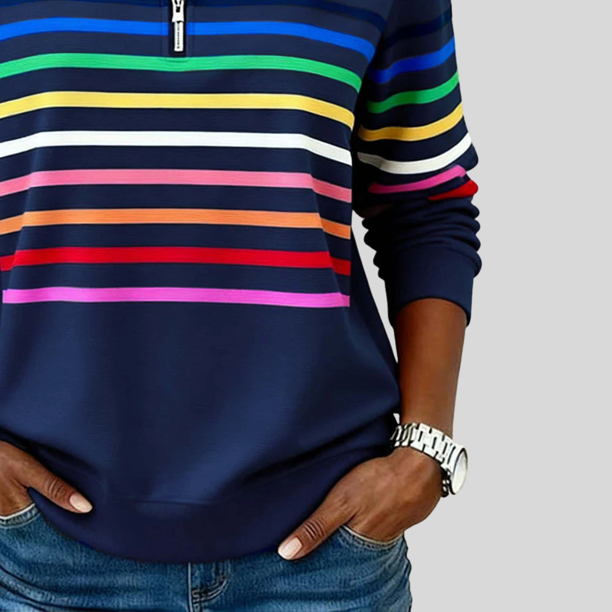 Prismette™ | Kleurrijke Gestreepte Halve Rits Sweatshirt