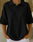 Gisela | Comfortabele Wafel Polo Blouse