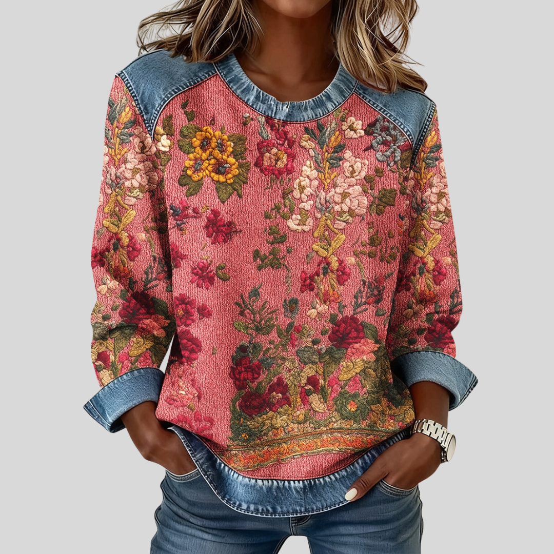 Orabelle™ | Bloemenprint Sweatshirt met Denim-Accent