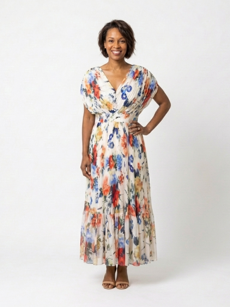 Savannah | Mouwloze plissé midi jurk