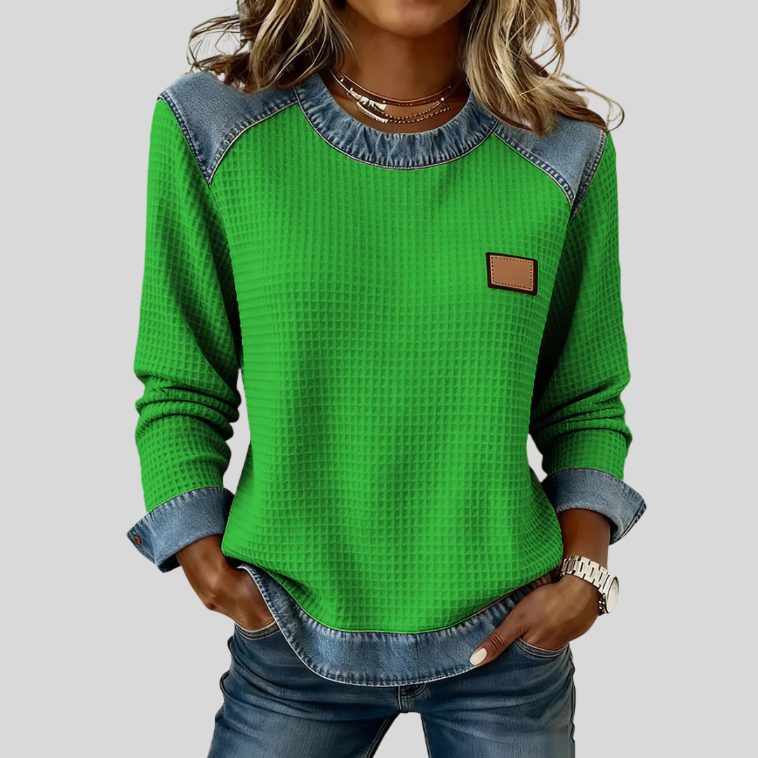 Delancine™ | Patchwork Ontwerp Waffle Sweatshirt