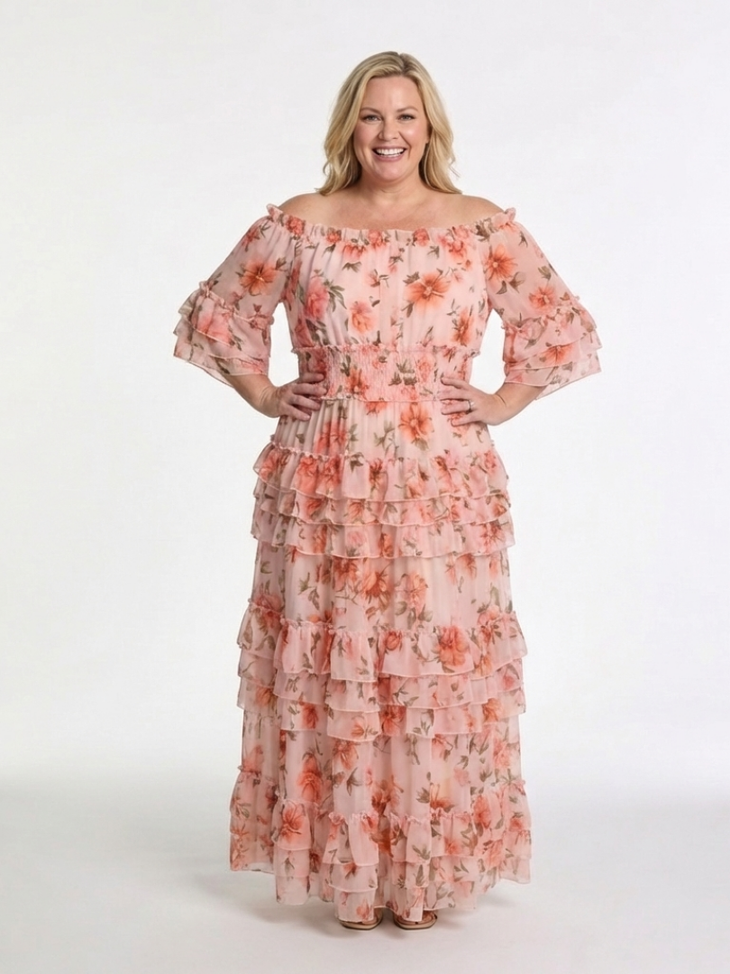 Rosalie | Maxi-jurk met Bloemenprint en Schouderloze Mouwen
